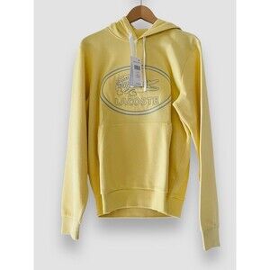 Lacoste Embroidered Logo Piqué Fleece Cotton Blend Hoodie Size S Yellow NWT